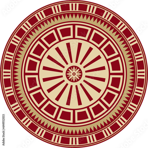 Vector golden and red round Egyptian ornament. Endless Circle, Ring of Ancient Egypt. Geometric African frame..