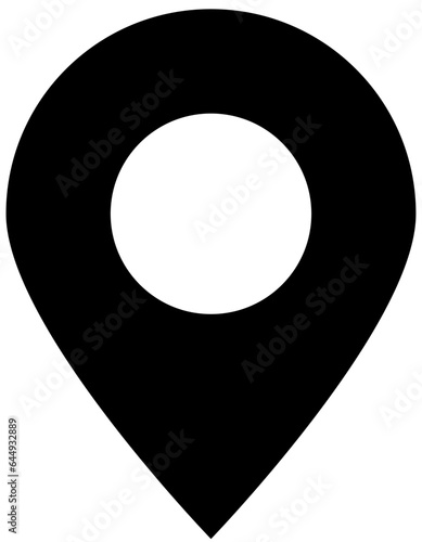 Map pin simple flat vector icon. Monochrome black gps location pointer, geo tag isolated on transparent background
