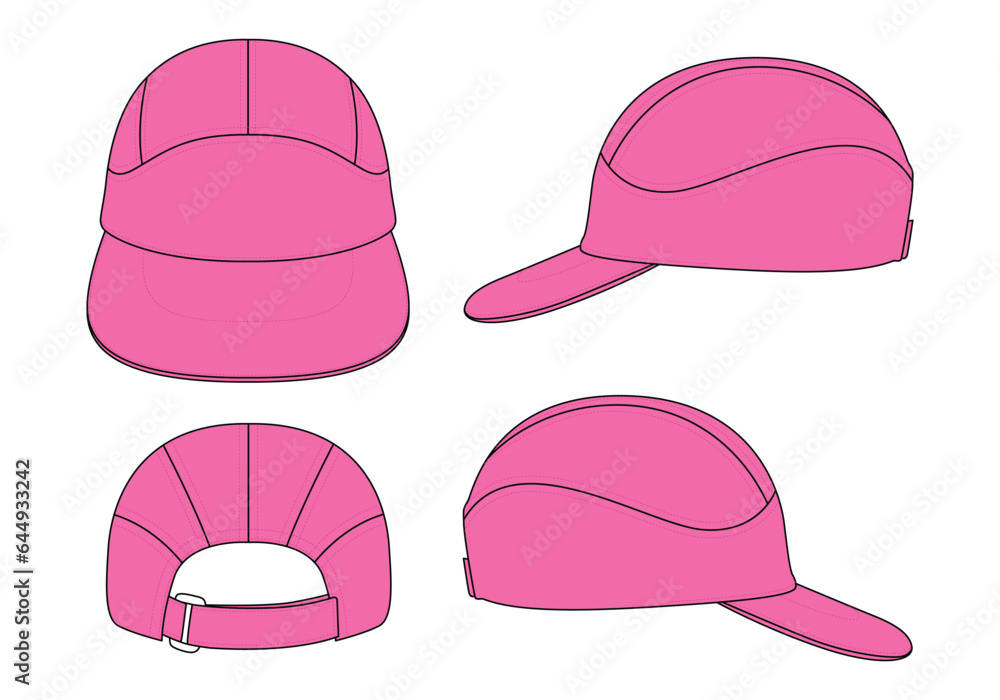 Sport pink baseball cap with cut and sew template on white background, vector file. Sport pink baseball cap with cut and sew template on white background, vector file.