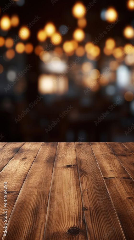 Empty dark wood table in the cafe with a blurred background Empty dark wood table in the cafe with a blurred background