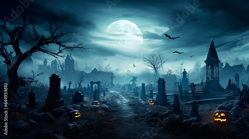 Pumpkins In Graveyard In The Spooky Night © Svetlana Rey