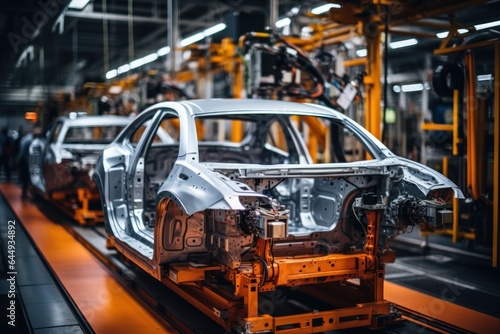 Car Production line Robotic welding in the industrial mega factory with generate Ai.