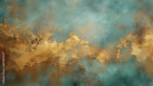 Backdrop, abstract background, high resolution, metal surface, golden and teal colors © Denis