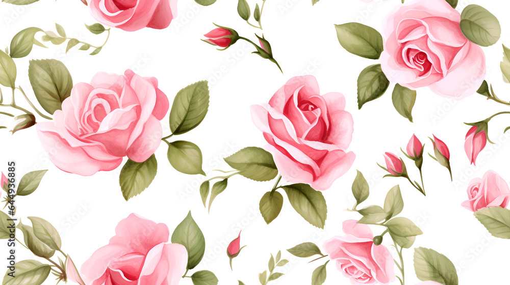 Decorative pattern of Pink rose watercolour style in white background