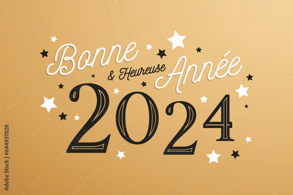 Bonne et heureuse année 2024 - Carte de voeux du nouvel an Stock