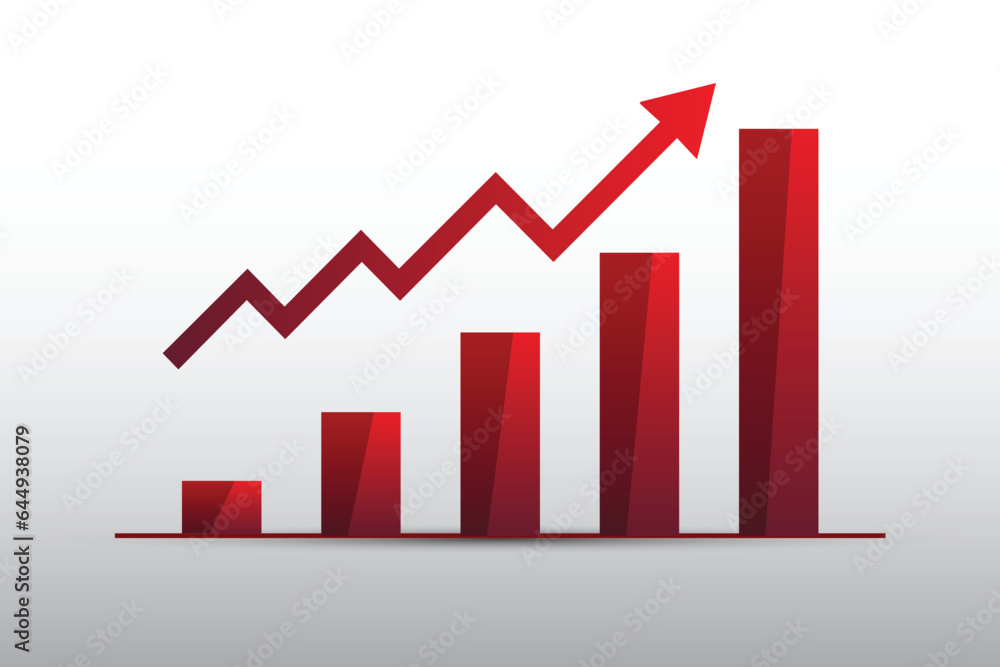 Flat design vector illustration of a sales bar chart symbol with ascending red arrows_graph design Flat design vector illustration of a sales bar chart symbol with ascending red arrows_graph design