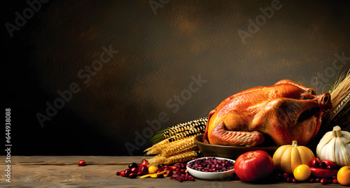 Thanksgiving celebration. Perfect for banner, card or advertising. Generative AI model, no place, person or character ever existed.
