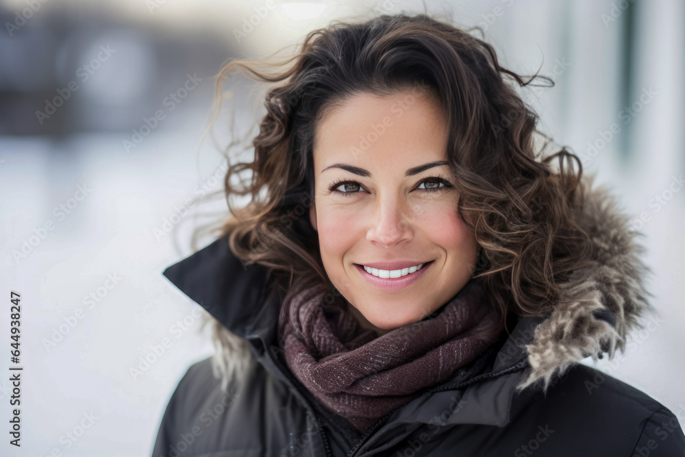 Stylish woman in a black jacket and scarf. Stylish woman in a black jacket and scarf.