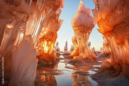 Enchanted Crystal Desert Landscape. Ethereal Crystals Formation : A Desert Fantasy. Generative AI