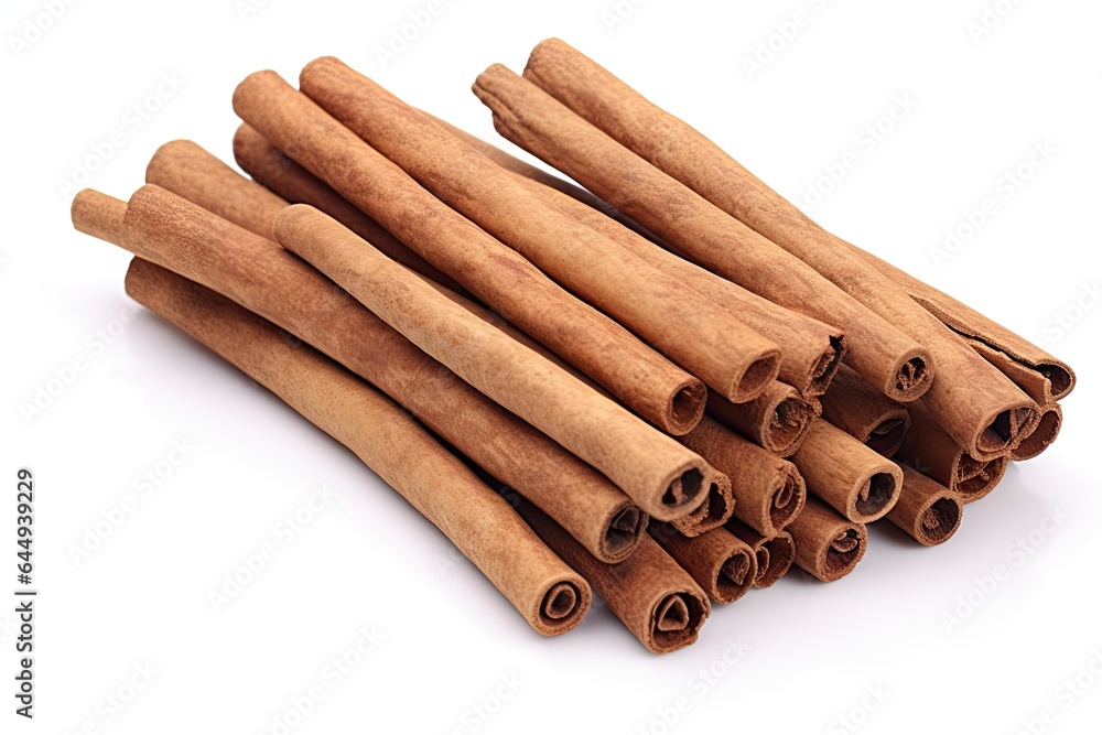 Cinnamon sticks isolated on a clean white background. Generative AI Cinnamon sticks isolated on a clean white background. Generative AI