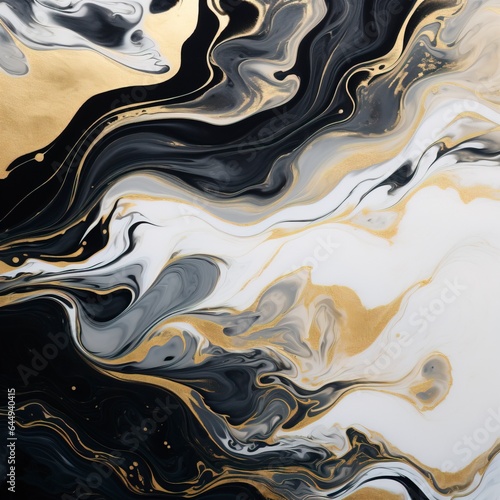 Suminagashi marbled liquid background with gold, black and white colors