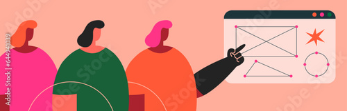 A group of diverse women are studying the exact sciences. Inclusive education for people with disabilities. Flat vector illustration.