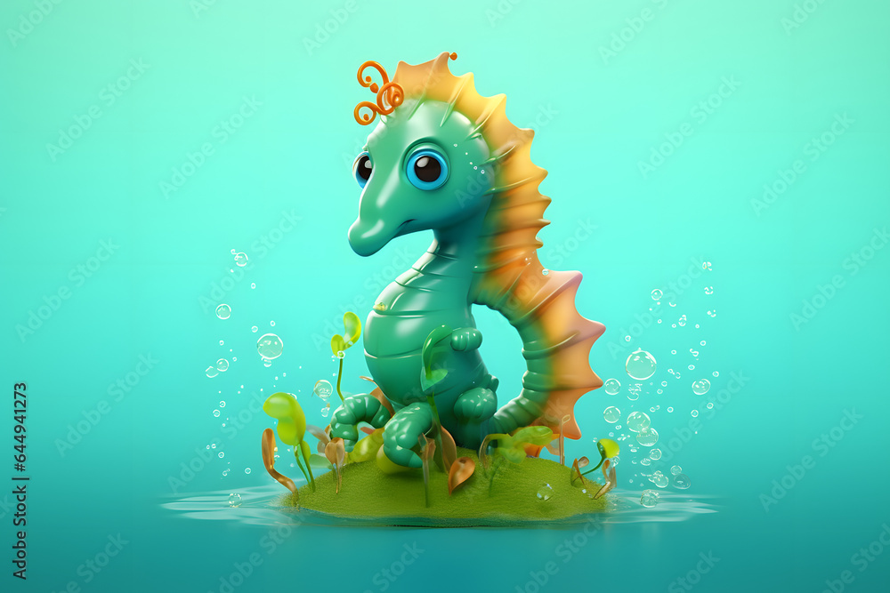 Naklejka premium cute seahorse 3d style Made with Generative AI