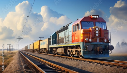 Rail transportation by wagons on trains, transportation of coal and oil by diesel locomotives, logistics transportation of goods. Made in AI