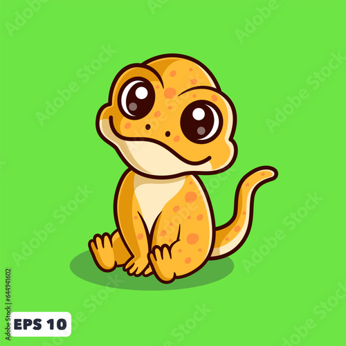Vector Cute Gecko Sitting Pose. Animal Cartoon Illustration for Logo, Mascot, Icon