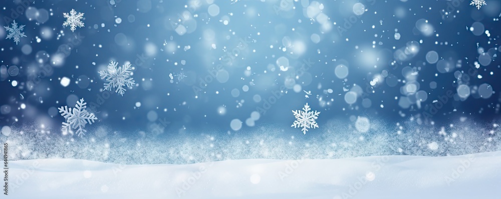 Winter wonderland. Blue christmas landscape. Frosty delight. Snowy background. Snowfall magic. Dreamy scene