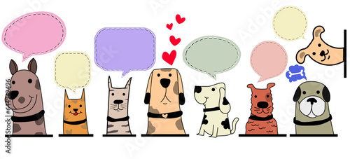 Sweet pet dogs cartoon with speech bubble design isolated vector design