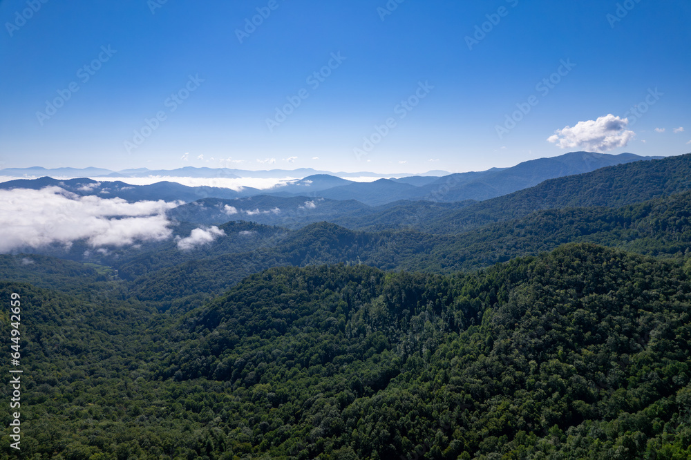 Mountain landscape with clouds and blue sky- Smoky Mountains NC, Appalachian Mountains 02