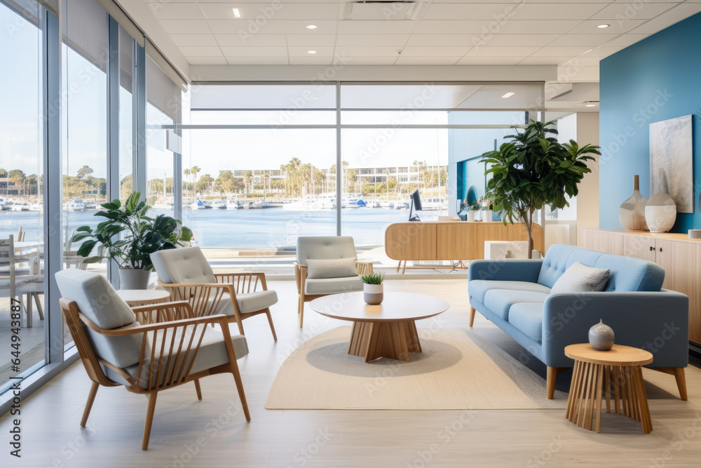 Serene and Coastal Vibes: Capturing the Tranquil Beauty of an Office Interior in Coastal Style