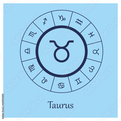 Taurus sign. Taurus zodiac sign symbole on blue background horoscope astrology. Astrological calendar. Zodiacal blue vector horoscope. Line (man, male, boy, baby boy)