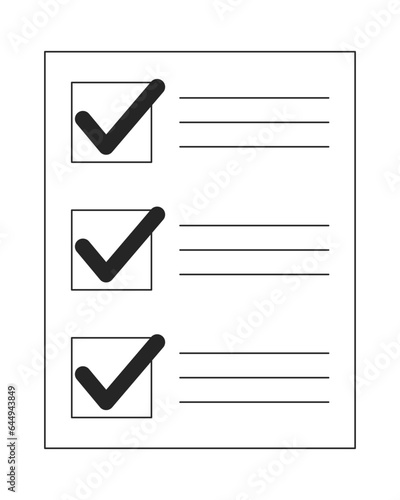Checklist flat monochrome isolated vector object. To do list with tasks. Text on paper. Editable black and white line art drawing. Simple outline spot illustration for web graphic design