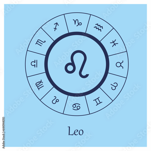 Leo sign. Leo zodiac sign symbole on blue background horoscope astrology. Astrological calendar. Zodiacal blue vector horoscope. Line (man, male, boy, baby boy)