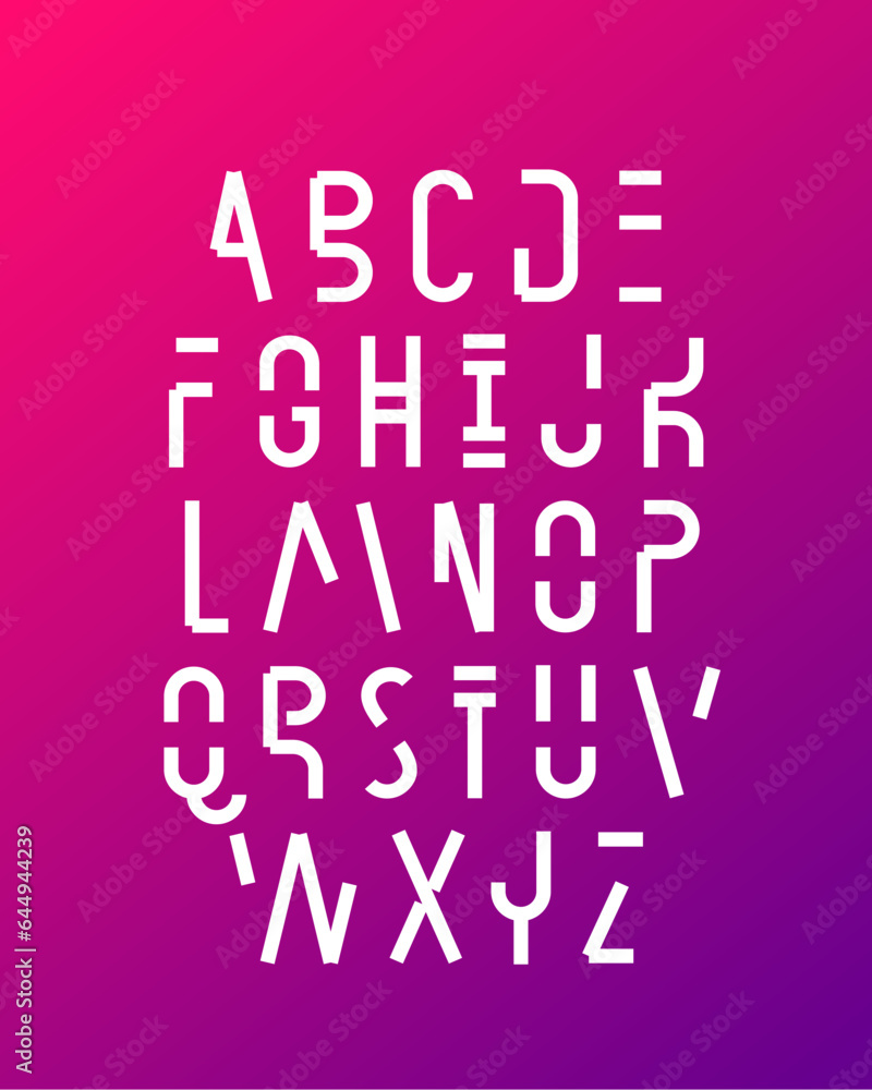 Modern stylish space font. Futuristic English alphabet. Capital letters. Latin alphabet. Lettering.