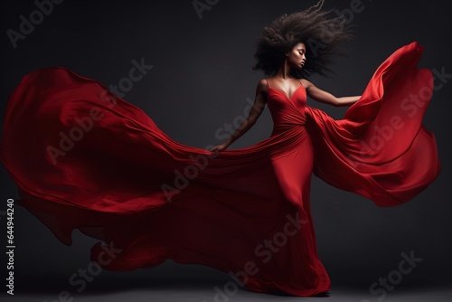 Fashion African Woman in Silk Dress dancing.
