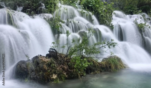 Waterfall in the forest near Plitvi  ka Jezera  Croatia  May 2019
