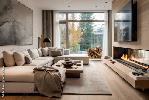 A Stylish Contemporary Living Room with Modern Furnishings and Cozy Ambiance