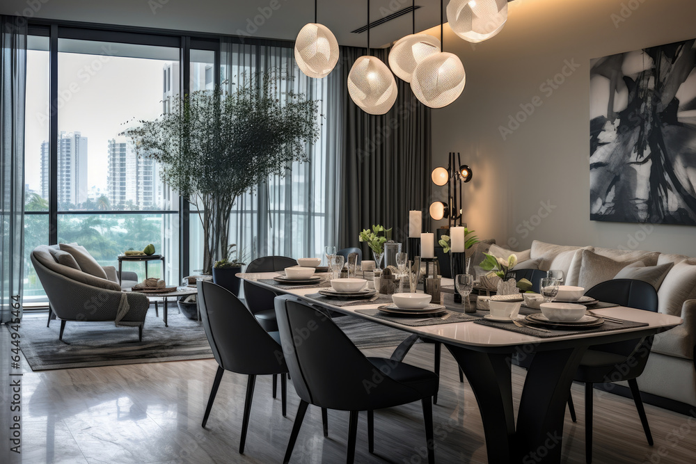Elegantly Modern: A Monochromatic Masterpiece, Unveiling the Essence of Contemporary Dining Room Interior