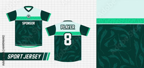 SPORT JERSEY DESIGN WITH LEAVES PATTERN IN DARK GREEN COLOR