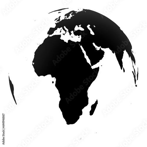 Highly detailed Earth globe, Africa and Middle East. Png clipart isolated on transparent background