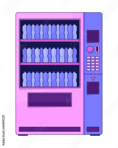 Vending machine with water bottles flat line color isolated vector object. Vendor with beverages. Editable clip art image on white background. Simple outline cartoon spot illustration for web design