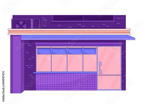 80s exterior shop door flat line color isolated vector object. Retro store decor. Boutique facade. Editable clip art image on white background. Simple outline cartoon spot illustration for web design