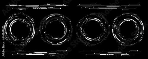 Set of HUD brushes for your design. Futuristic frames. Virtual graphic. Sci-fi and Hi-tech elements. GUI and UI graphic. Modern technology. Vector illustration.