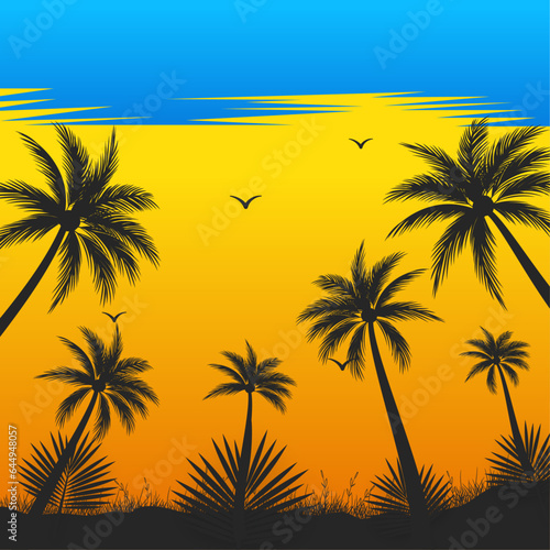 Colorful flat palm silhouettes background