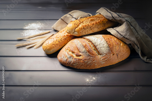loaf of bread and wheat at bakery