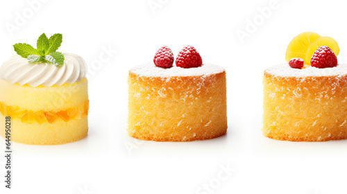 Tasty sponge cake isolated on white. Collage designTasty sponge cake isolated on white. Collage design