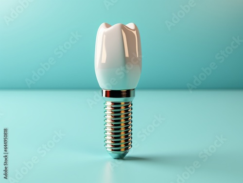 Dental Implant Procedure. 3D Render. Blue Background.