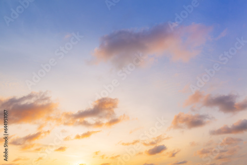 Clouds and sky of morning and evening light,Real amazing panoramic sunrise or sunset sky with gentle colorful clouds. Long panorama, crop it © banjongseal324