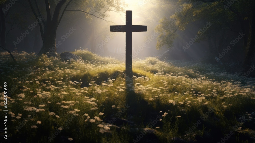 Sun shine through, creating a silhouette of the cross Sun shine through, creating a silhouette of the cross