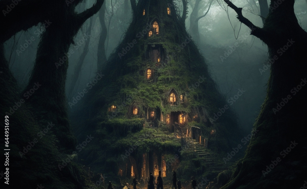 Haunted Tree House in Remote Forest Village: Dark, Cold, and Illuminated by Lamp Lights Haunted Tree House in Remote Forest Village: Dark, Cold, and Illuminated by Lamp Lights
