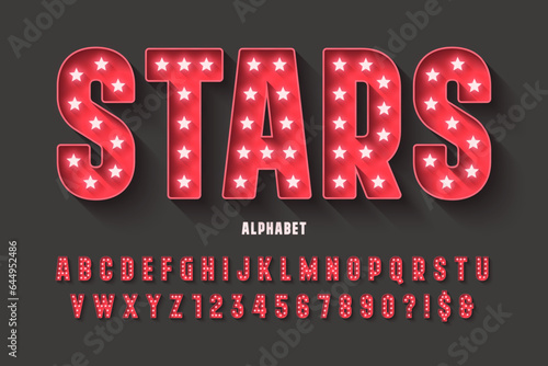 222222Retro cinema alphabet design, cabaret, LED lamps letters and numbers.