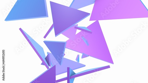 3D rendering of a polyhedron. The polyhedron shatters into pieces on a white background. Abstract background.