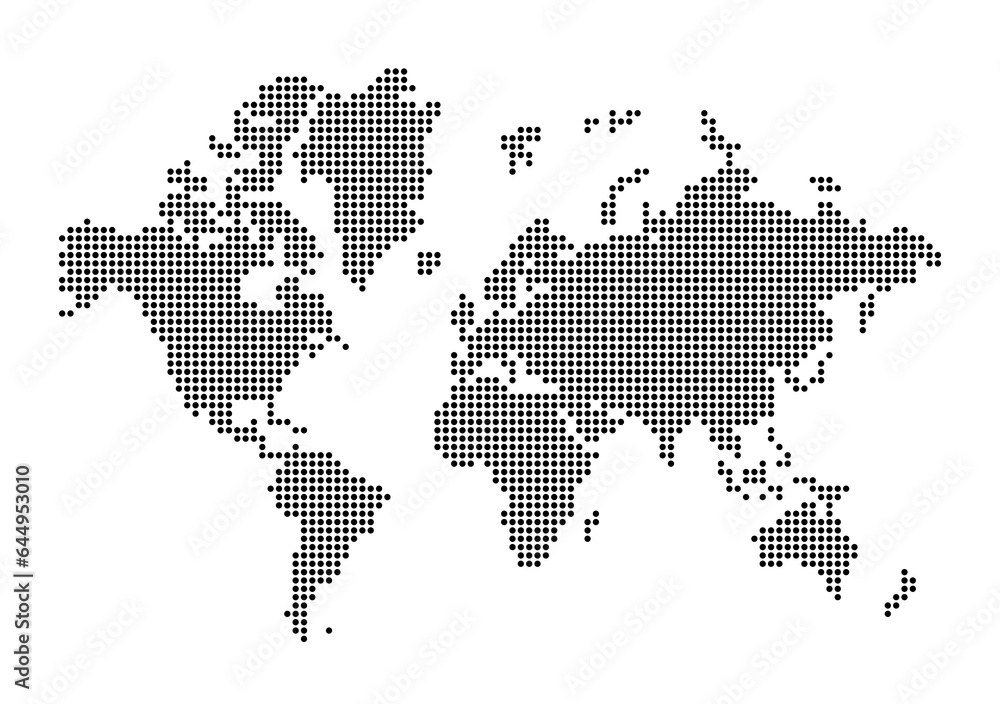 World map made of black dots. Isolated on transparent background