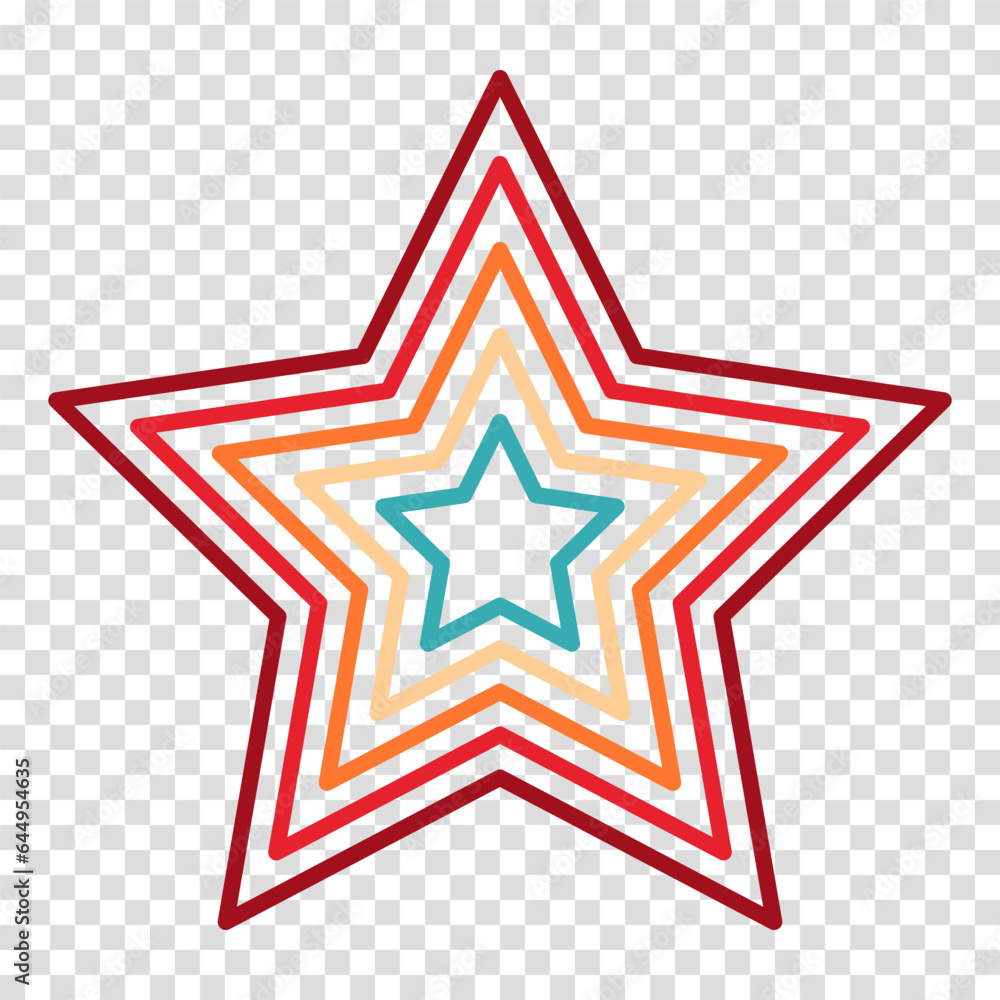 Colorful rating star in retro style on a transparent background. Feedback concept for mobile app or website. Quality shape design. Vector illustratio Colorful rating star in retro style on a transparent background. Feedback concept for mobile app or website. Quality shape design. Vector illustratio