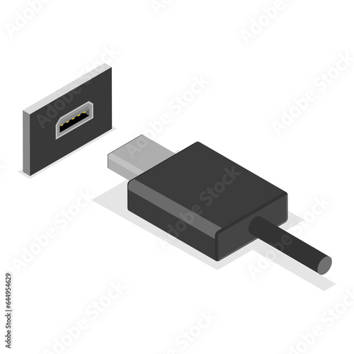 3D Isometric Flat Vector Set of USB Types, Socket Plug in. Item 3