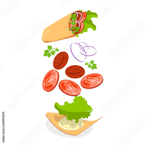 3D Isometric Flat Vector Set of Shawarmas, Middle Eastern Food. Item 2