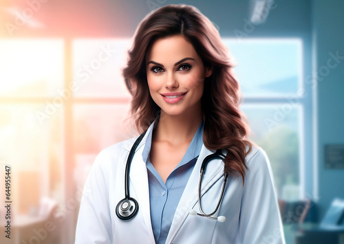 Portrait of a beautiful young woman doctor with stethoscope.